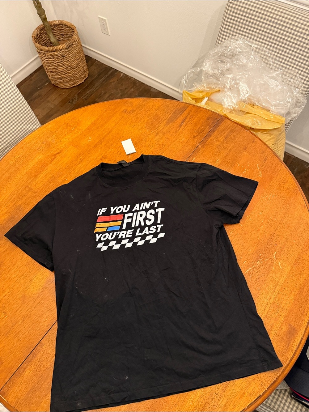 Gildan Black Short Sleeve Tee with White & Multicolor Racing Graphic xxl